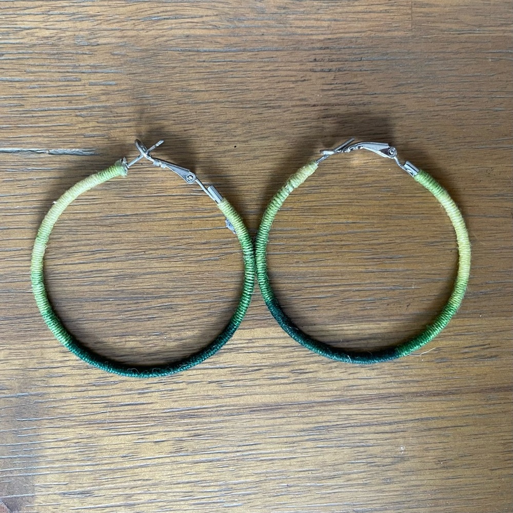 Source Unknown Green Gradient Wrapped Hoop Earrings